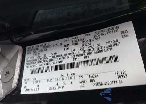 2014 Ford Escape Se from USA, damaged, VIN 1FMCU0GX4EUB04328